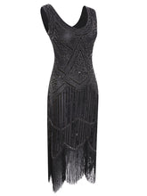 Load image into Gallery viewer, 2 Colors 1920s V Neck Sequined Flapper Dress