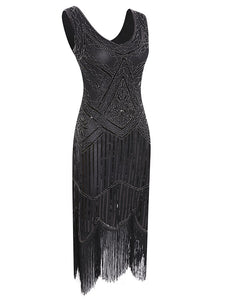 2 Colors 1920s V Neck Sequined Flapper Dress