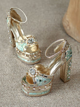 Load image into Gallery viewer, 14CM Platform Luxury Flower Chunky Heels Sandals Retro Shoes