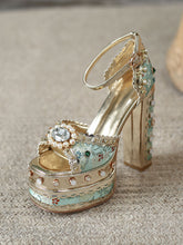 Load image into Gallery viewer, 14CM Platform Luxury Flower Chunky Heels Sandals Retro Shoes