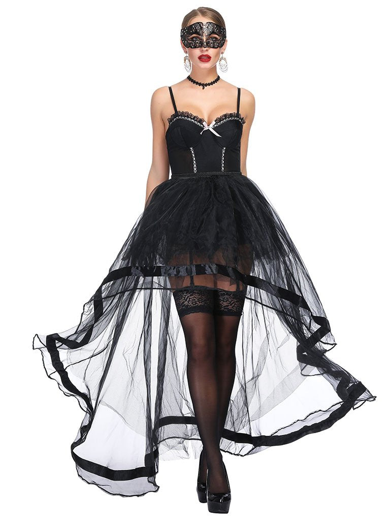 Halloween Costume Gothic Black Vintage Corset High Low Skirt For Women, Black / L