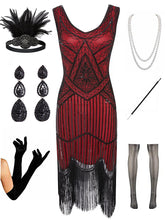 Load image into Gallery viewer, Sequined Fringed Flapper 20S Dress Set