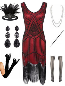 Sequined Fringed Flapper 20S Dress Set