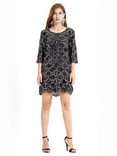 Load image into Gallery viewer, Black 1920s Crew Neck Sequined Flapper Dress