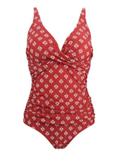 Load image into Gallery viewer, Printed Red Background Retro Style One Piece Backless Trigonal Bikini Set