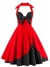 Load image into Gallery viewer, Halter Off Shoulder Dots Bow Retro Dress