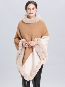 Faux Fur Coat Wool Cape Coat Hooded Long Sleeve Women Overcoat
