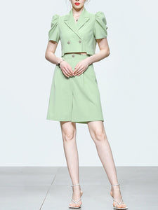 2PS Light Green 1940S Vintage Classic Top And Pant Suit