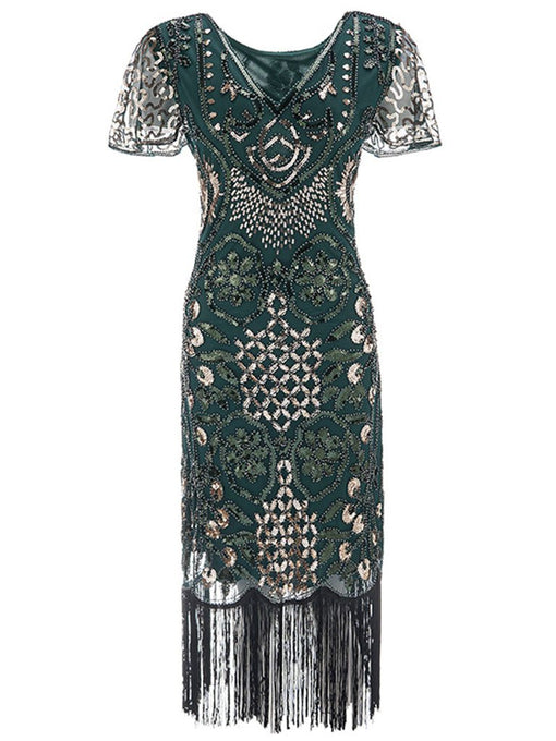4 Color 1920S Sequined Fringe Flapper Dress
