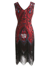 Load image into Gallery viewer, 1920s Floral Sequined Fringe Flapper Dress