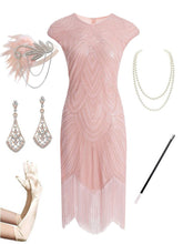 Load image into Gallery viewer, White 1920S Sequined Gatsby  Flapper Dress Set