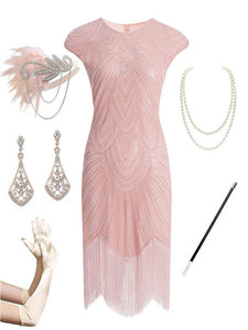 White 1920S Sequined Gatsby  Flapper Dress Set