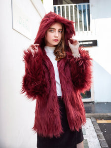 Faux Fur Coat Women Hooded Long Sleeve Oversized Winter Coat