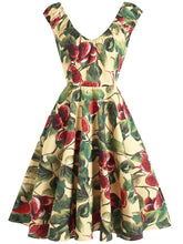 Load image into Gallery viewer, Fig Print V Neck 1950S Vintage Dress