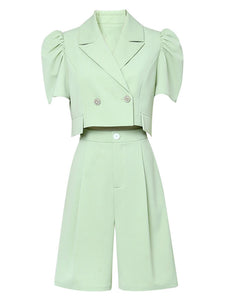 2PS Light Green 1940S Vintage Classic Top And Pant Suit