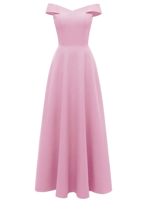 Pink 1950s Off Shoulder Vintage Maxi Dress