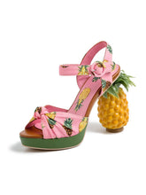 Load image into Gallery viewer, Fruit Heel Pineapple Print Platform Bow Vinatge Sandals