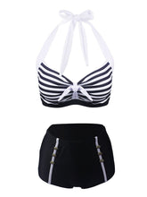 Load image into Gallery viewer, Stripe Halter Retro Style Bikinis swimsuits