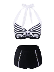 Stripe Halter Retro Style Bikinis swimsuits