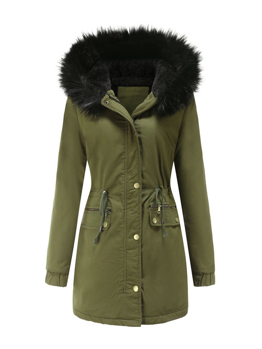 Women's Parka Coat Street Plush Winter Hoodie Coat Solid Color Oversized Fur Warm Coat