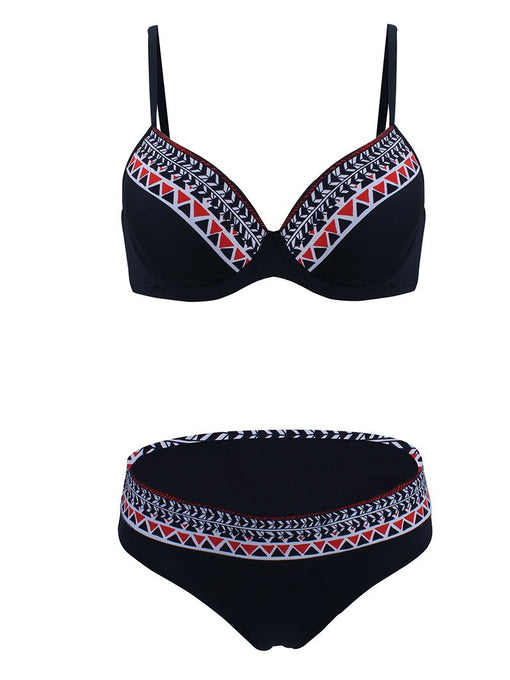 Sexy Retro Style Printed Two Pieces Backless Trigonal Bikini Sets
