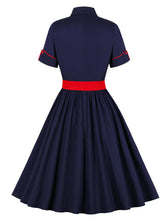 Load image into Gallery viewer, Navy And Red Claasic Collar 1950S Dress With Belt