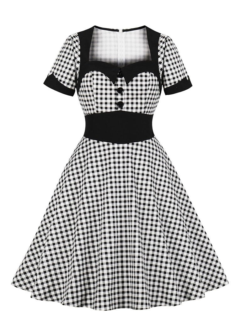 
Queen Collar Plaid 1950s Vintage Dress 