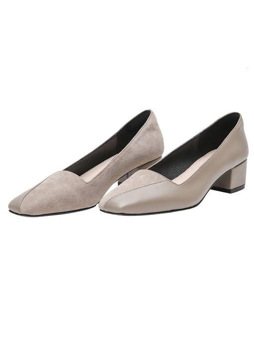 Women's Shoes Chunky Heel  Square Toe Leather Vintage Shoes