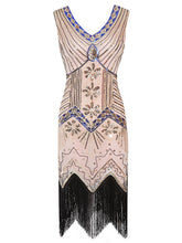 Load image into Gallery viewer, 3 Colors 1920s  Sequined Fringed Flapper Dress