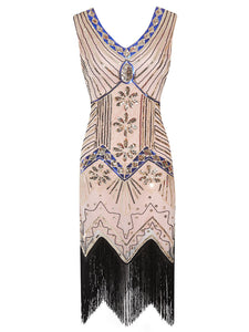 3 Colors 1920s  Sequined Fringed Flapper Dress