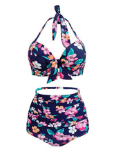 Load image into Gallery viewer, High Waisted Sexy Retro Style Backless Floral Two Pieces Bikini Sets