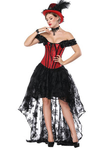 Gothic Costume Halloween Red Strapless Asymmetrical Skirt And Corset