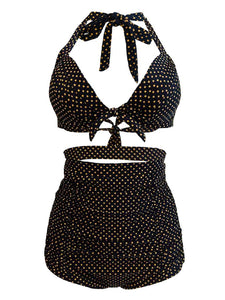 Retro Style High Waisted Sexy Backless Dots Two Pieces Swimsuit Sets