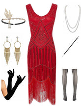 Load image into Gallery viewer, Sequined Fringed Flapper 20S Dress Set