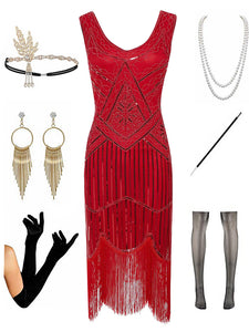 Sequined Fringed Flapper 20S Dress Set