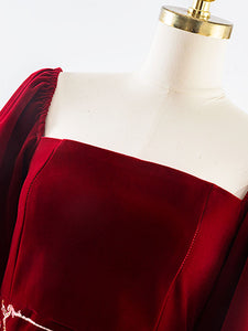 Embroidered Lantern Sleeve Vintage Little Red Dress