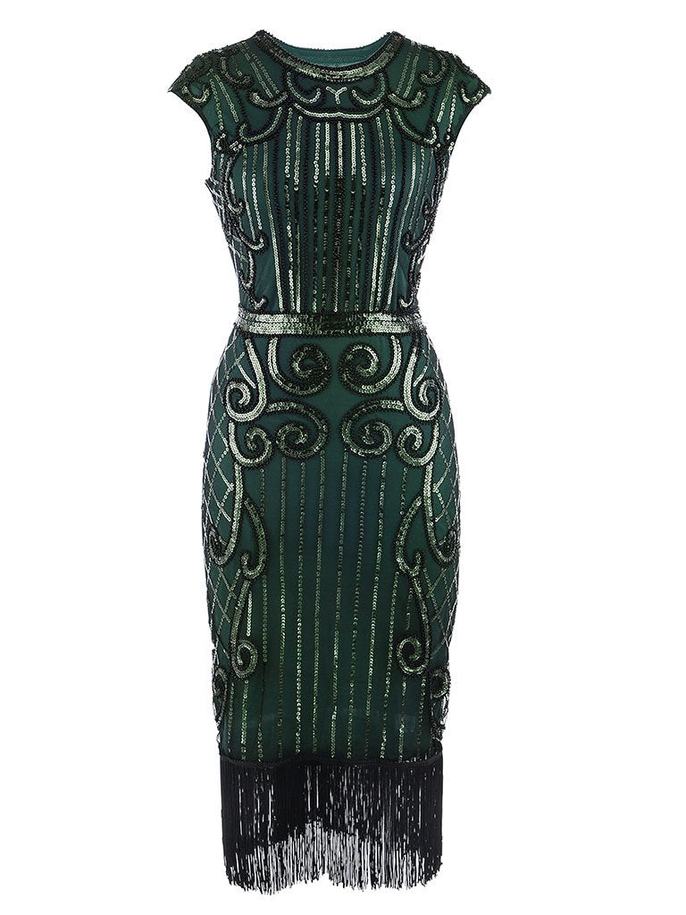 Green 1920s Crew Neck Sequined Flapper Dress