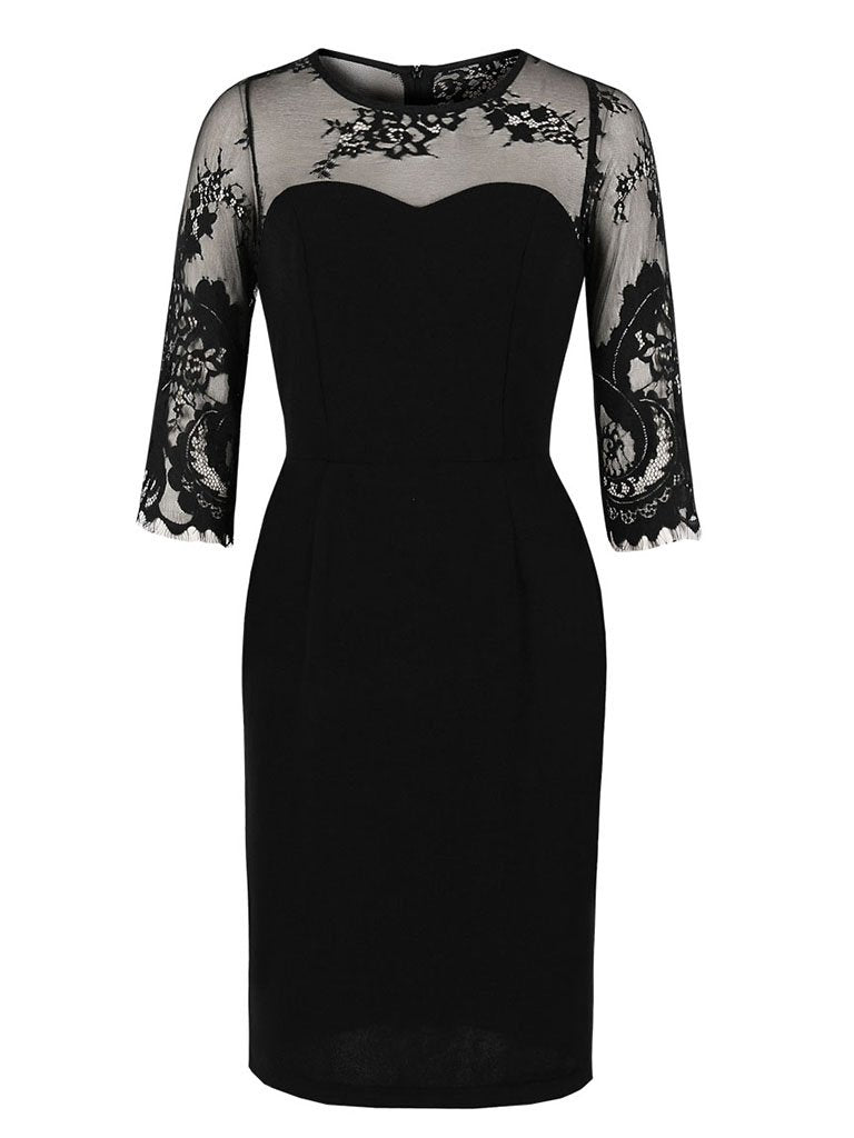 Black Lace Retro1960S Vintage Bodycon Dress