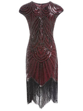 Load image into Gallery viewer, Wine Red 1920s Sequined Flapper Dress