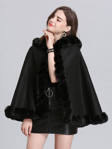 Hooded Winter Coat Faux Fur Long Sleeve Open Front Luxurious Cape Coat For Women