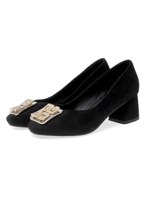 Chunky Heel  Square Toe Suede Vintage Shoes