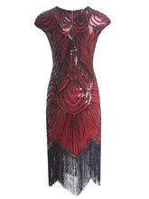 Load image into Gallery viewer, Wine Red 1920s Sequined Flapper Dress