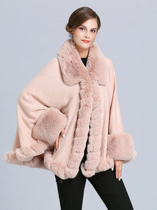 Women Poncho Sweater Faux Fur Coat Shawl Collar