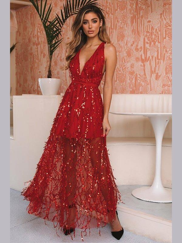 Deep V Sequin Back Cross Prom Maxi Dress Jolly Vintage Deep V Sequin Back Cross Prom Maxi Dress Jolly Vintage