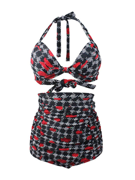 
Houndstooth Pattern With Rose Retro Style Bikinis swimsuits