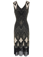 Load image into Gallery viewer, Red 1920s V Neck Sequined Flapper Dress