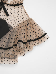 Black Butterfly Sleeve Polka Dots Pencil Dress