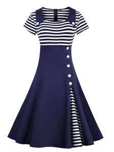 Elegant Stripe High Waist 50s 60s Dress