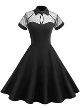 Load image into Gallery viewer, Elegant Keyhole Semi Sheer Short Sleeve Vintage Dress