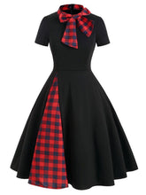 Load image into Gallery viewer, 1950S Bow Collar Plaid Swing Dress 